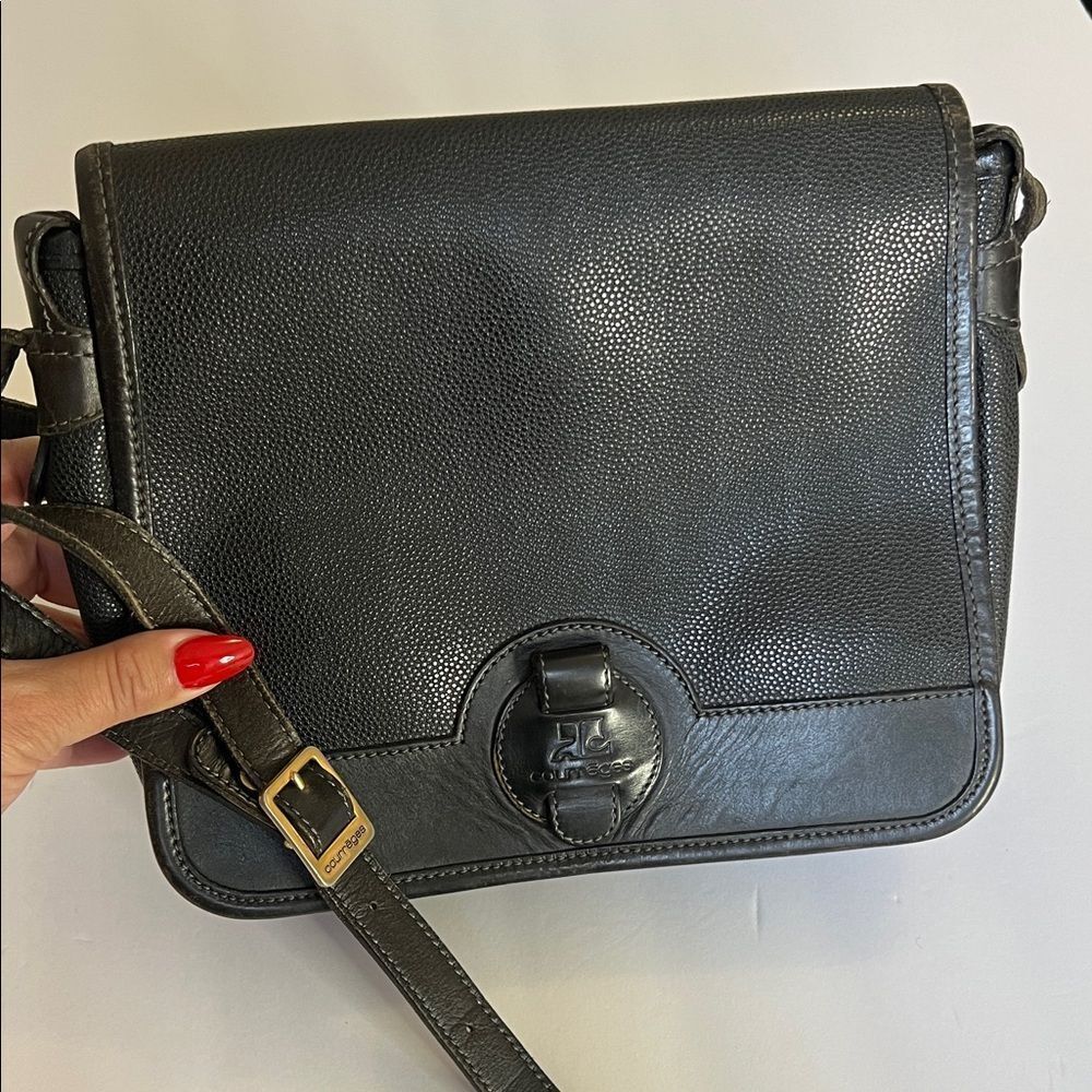 Vintage Courrages Black Leather Women's Crossbody Bag